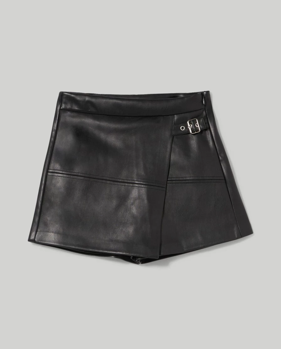 Blukids Youth Girls' Faux Leather Shorts - Stylish High-Waisted Stretchable Shorts for Teens