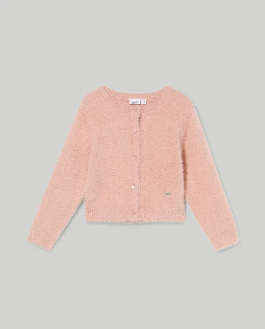 Blukids Girls' Fur Effect Yarn Cardigan - Soft Kids' Sweater for Cozy Outfits