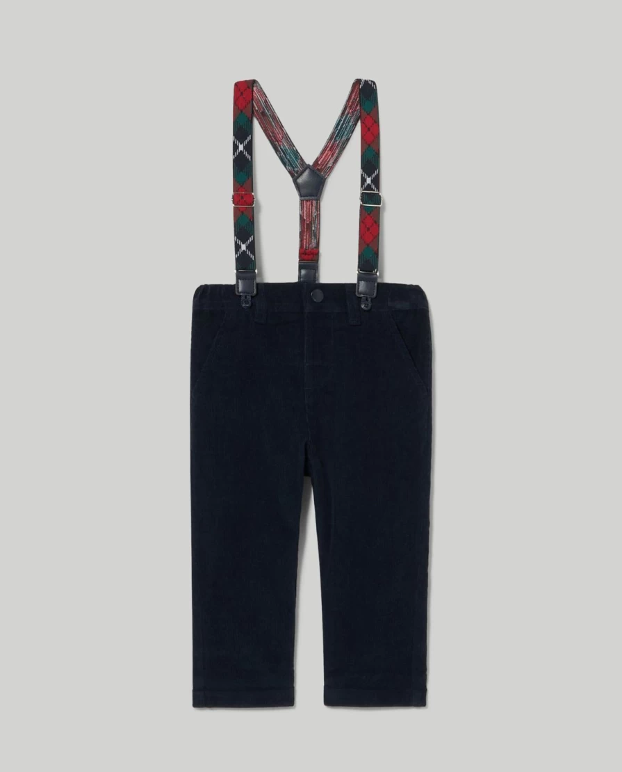 Blukids Newborn Velvet Ribbed Suspenders Trousers for Baby Boys Girls