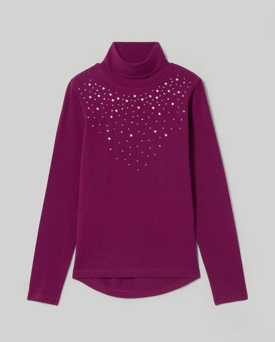 Blukids Youth Stretch Cotton Studded Turtleneck Top for Girls