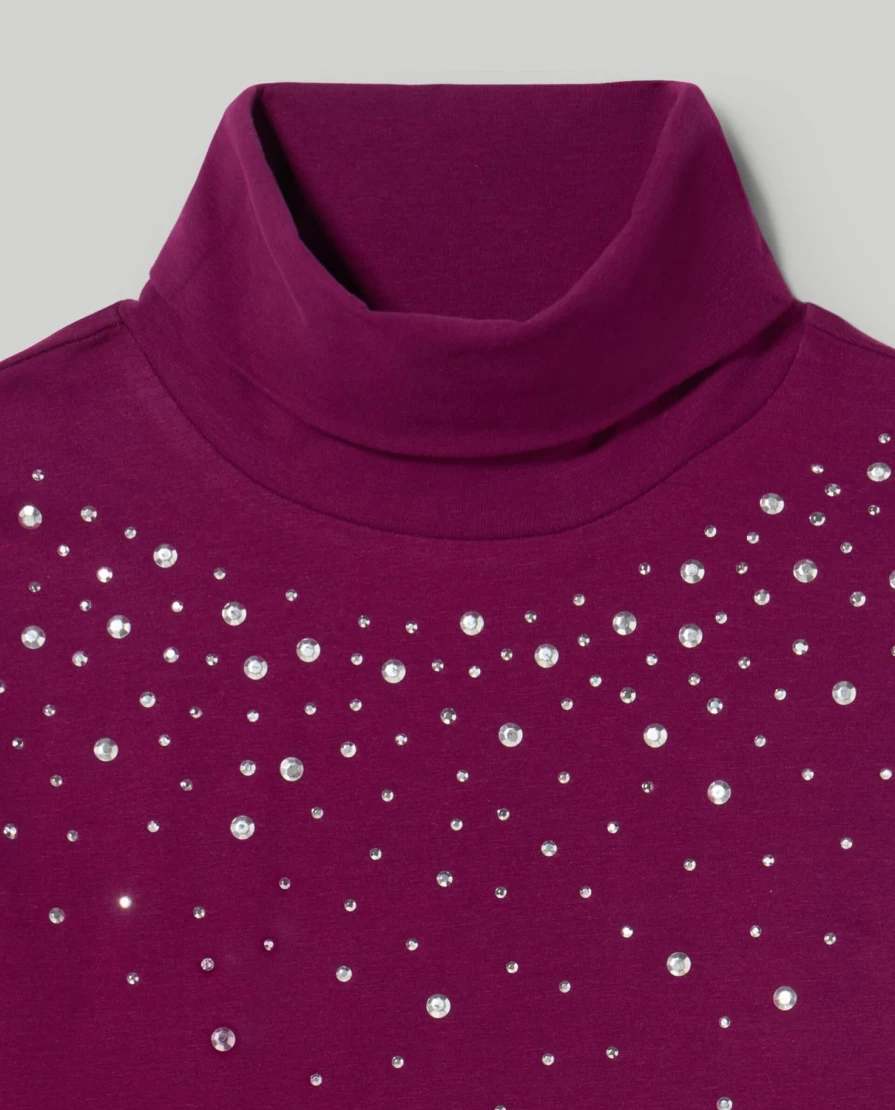 Blukids Youth Stretch Cotton Studded Turtleneck Top for Girls