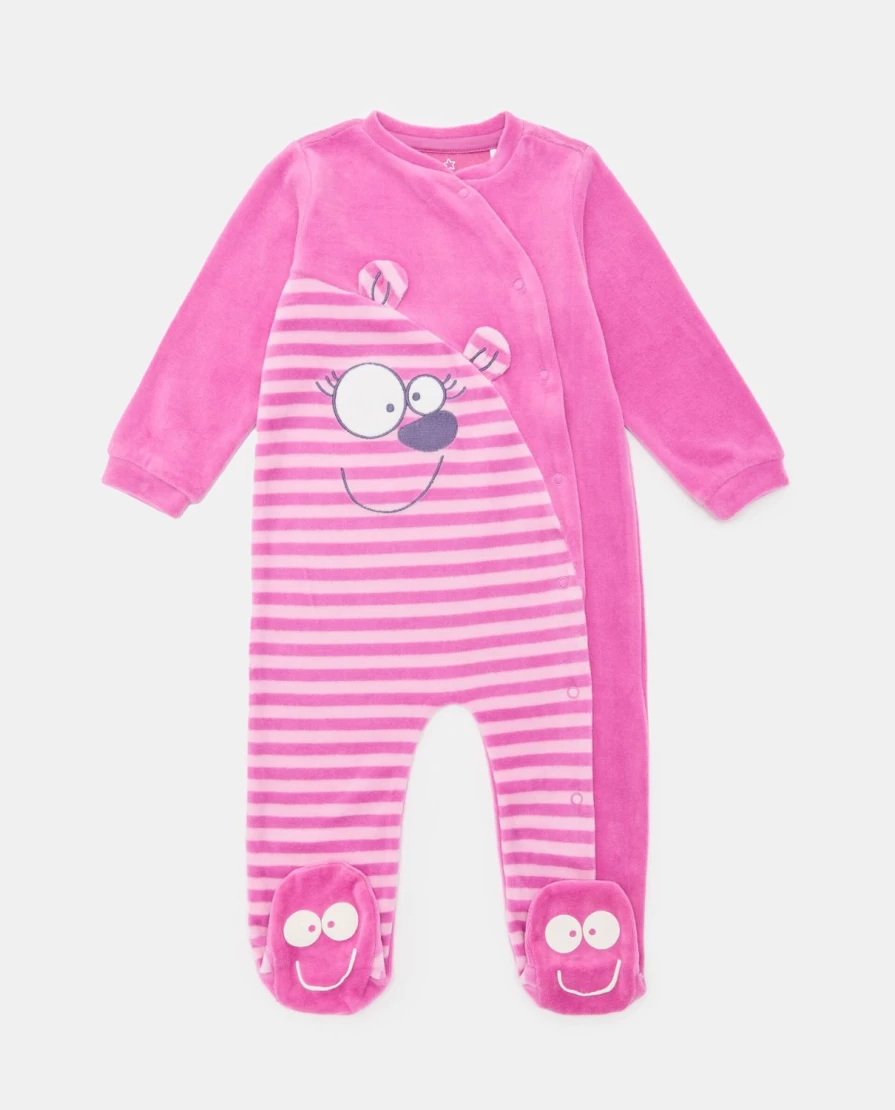 Blukids Newborn Velor Onesie - Soft Printed Baby Jumpsuit with Cute Appliques for Infants