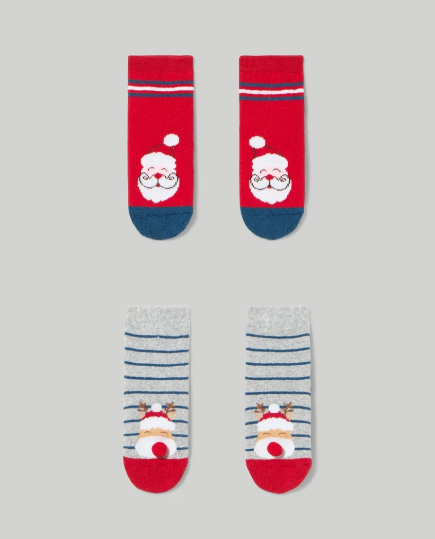 Blukids Non-Slip Christmas Socks for Newborns - Pack of 2 Cozy Holiday Infant Socks