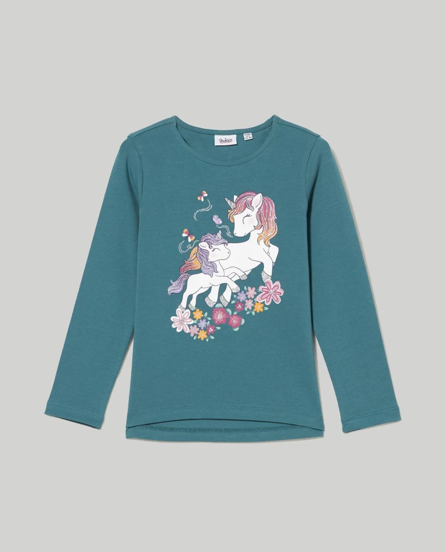 Blukids Girls' Stretch Cotton Glitter T-Shirt for Kids - Comfortable & Stylish Children's Top
