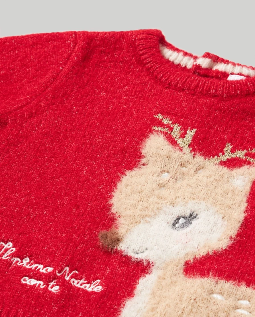 Blukids Newborn Baby Girl's Faux Fur Sweater with Inlaid Design - Cozy & Stylish Winter Wear