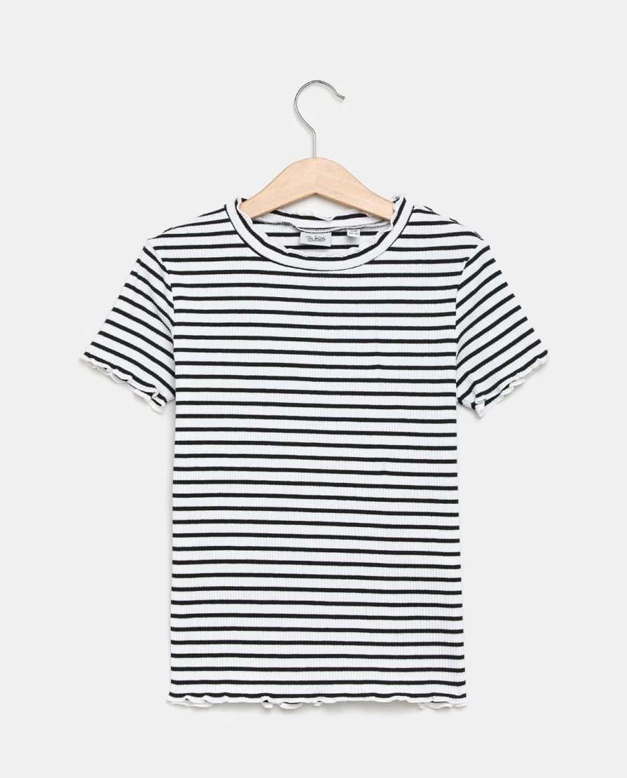 Blukids Youth Girls' Stretch Cotton Ribbed T-Shirt - Soft Comfort Fit Tee