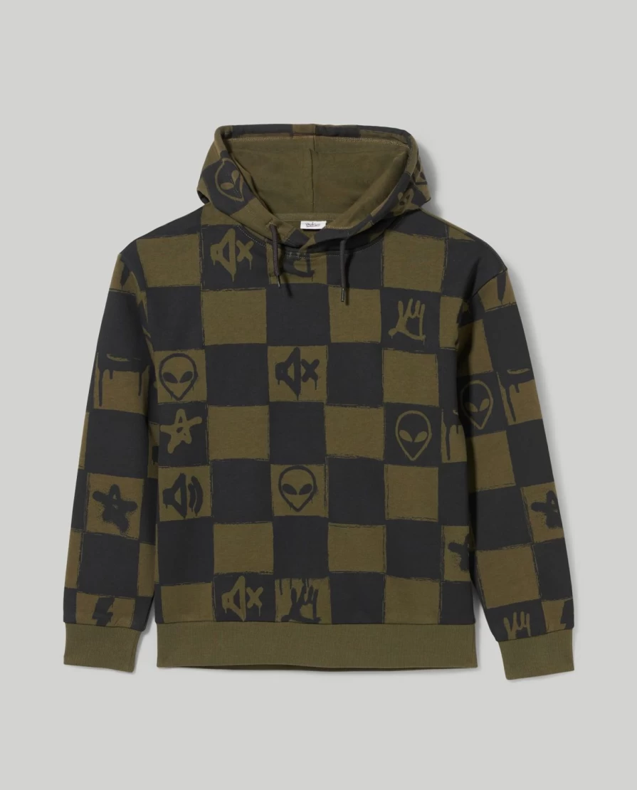 Blukids Youth Hooded Sweatshirt with All Over Pattern Print, Drawstring, Ribbed Cuffs and Hem