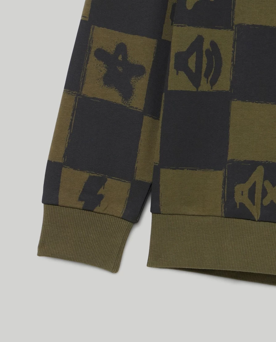 Blukids Youth Hooded Sweatshirt with All Over Pattern Print, Drawstring, Ribbed Cuffs and Hem
