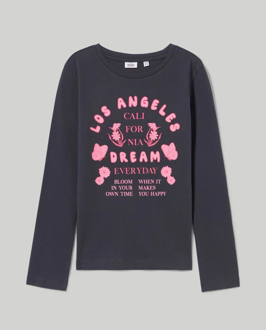Blukids Youth Girls' Long Sleeve Cotton T-Shirt - Soft Comfortable Casual Tee for Kids