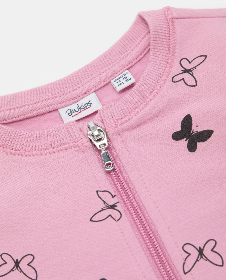 Blukids Newborn Baby Girls Stretch Cotton Full Zip Round Neck Sweatshirt