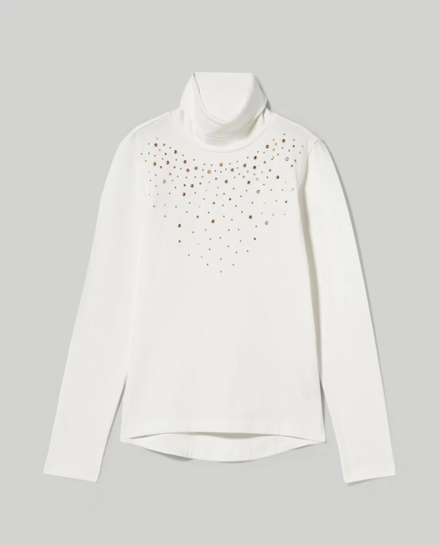 Blukids Youth Stretch Cotton Studded Turtleneck Top for Girls