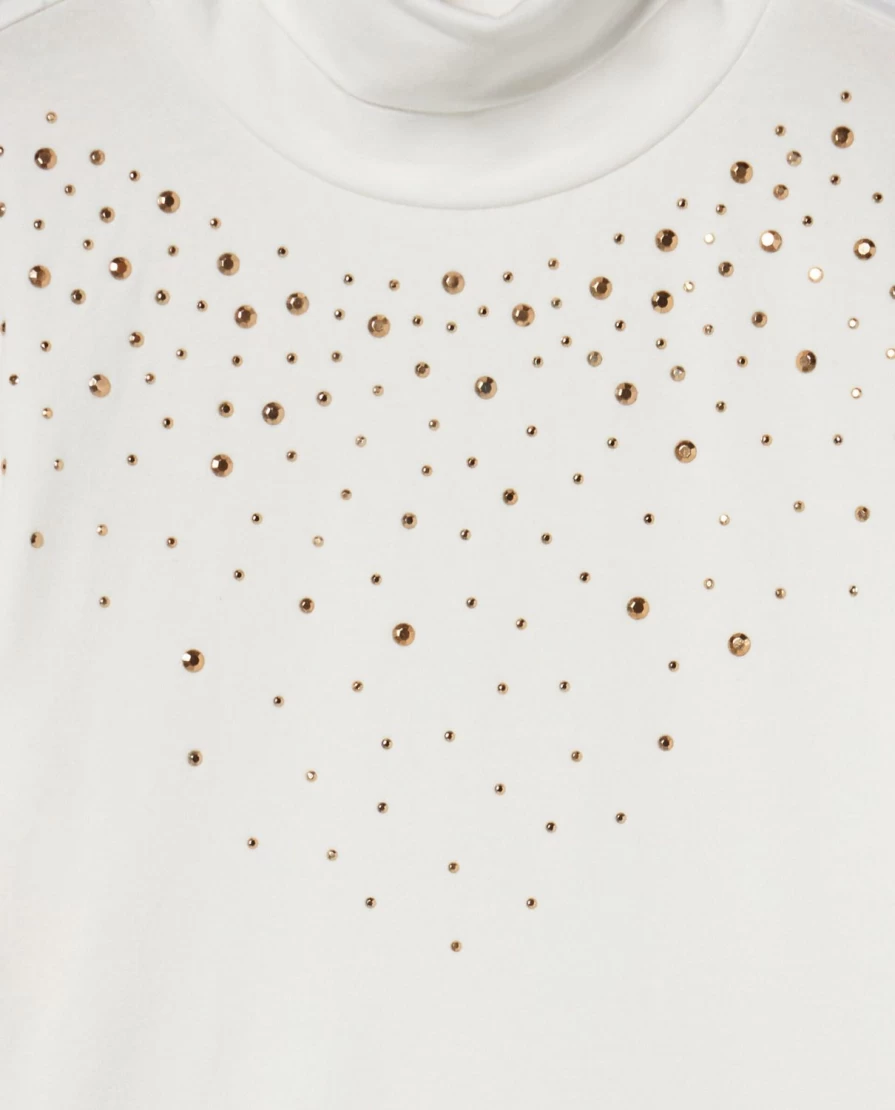Blukids Youth Stretch Cotton Studded Turtleneck Top for Girls