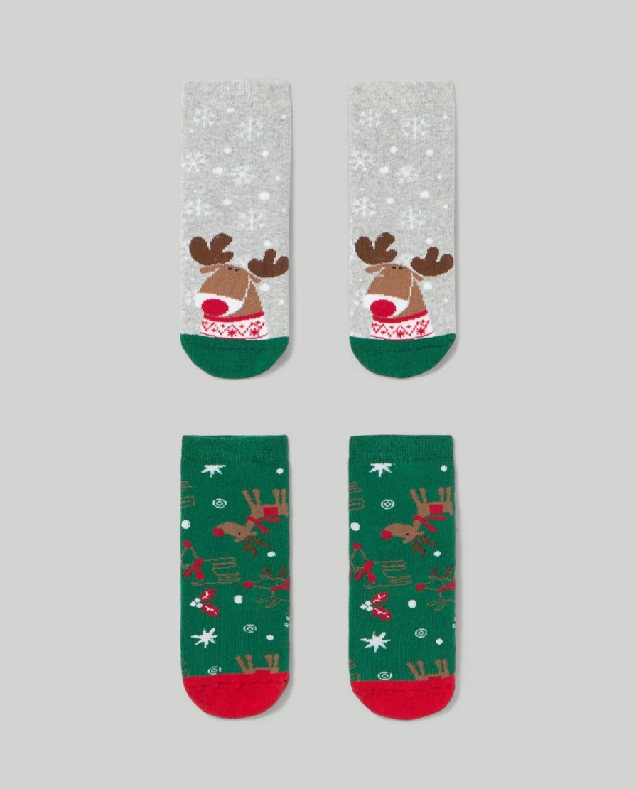 Blukids Non-Slip Holiday Socks for Kids - Pack of 2 Cozy Christmas Socks for Children