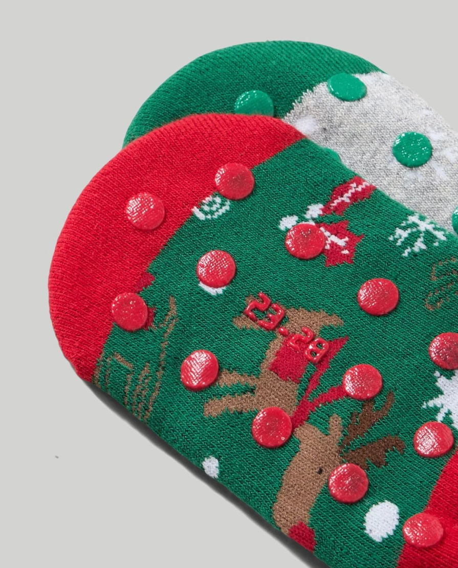 Blukids Non-Slip Holiday Socks for Kids - Pack of 2 Cozy Christmas Socks for Children