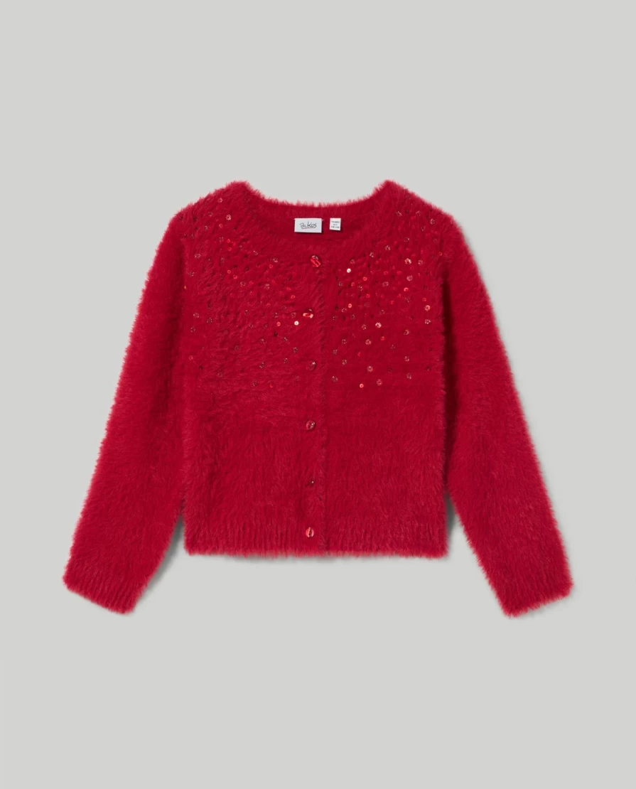 Blukids Girls' Fur Effect Yarn Cardigan - Soft Kids Sweater for Stylish Comfort