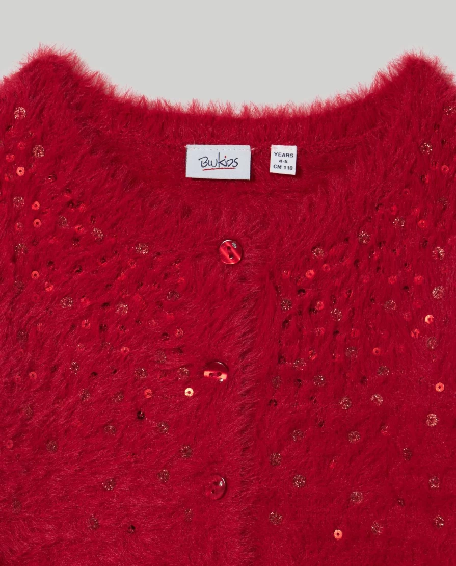 Blukids Girls' Fur Effect Yarn Cardigan - Soft Kids Sweater for Stylish Comfort