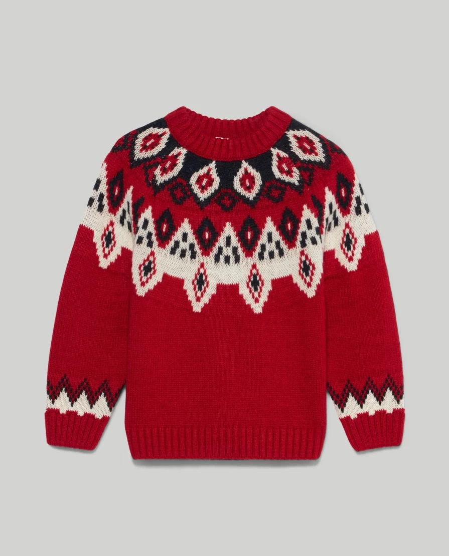 Blukids Children's Wool Blend Jacquard Tricot Crewneck Sweater for Boys and Girls