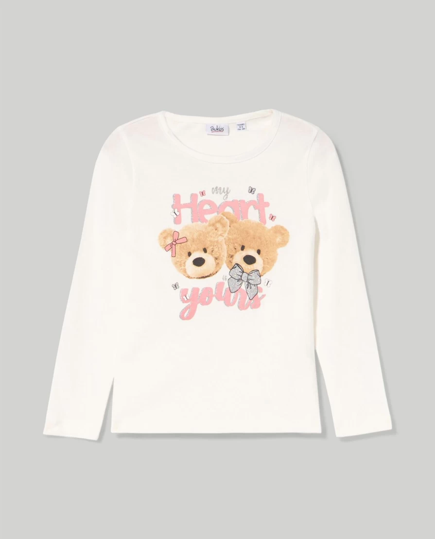 "Blukids Girls' Long Pure Cotton T-Shirt with Sparkling Glitter Print – Comfortable & Stylish Kids Apparel"