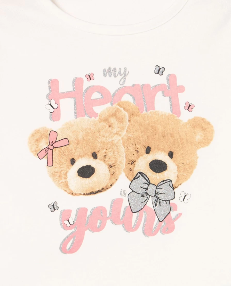 "Blukids Girls' Long Pure Cotton T-Shirt with Sparkling Glitter Print – Comfortable & Stylish Kids Apparel"