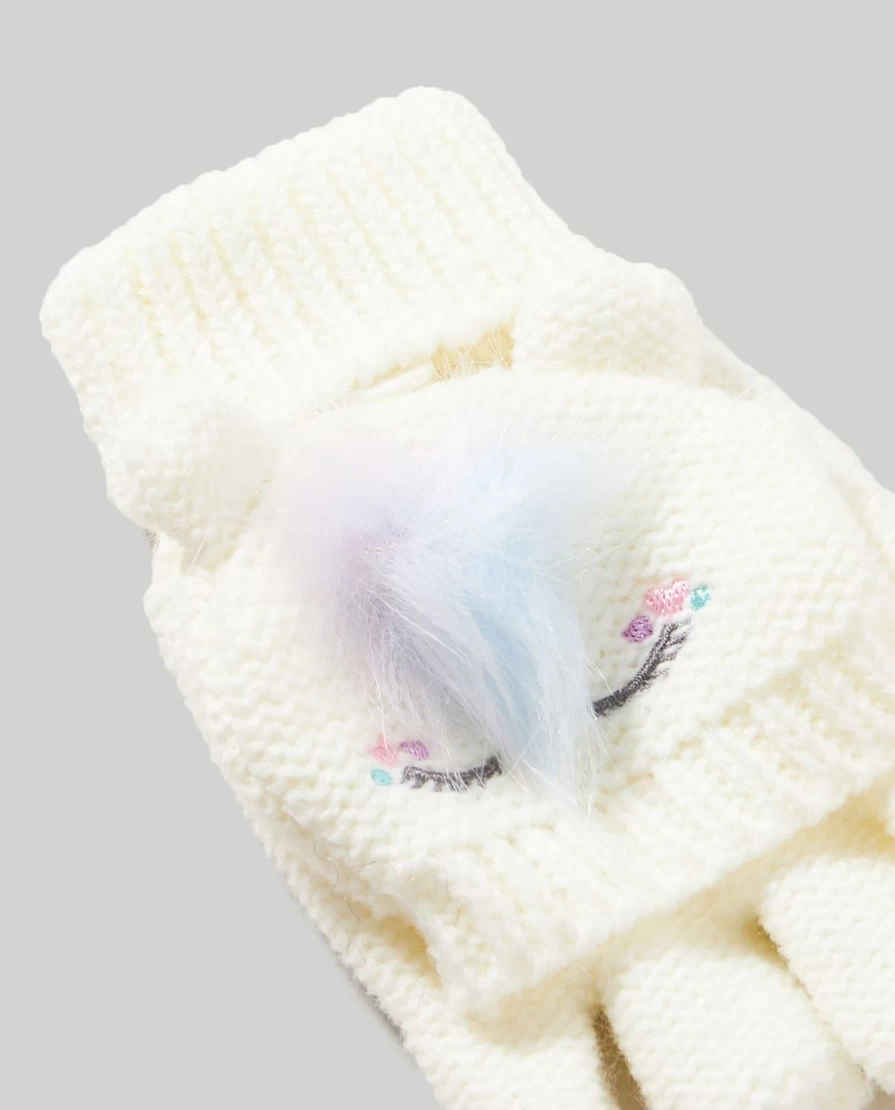 Blukids Children's Tricot Gloves with Foldable Knob - Warm Winter Knit Gloves for Kids