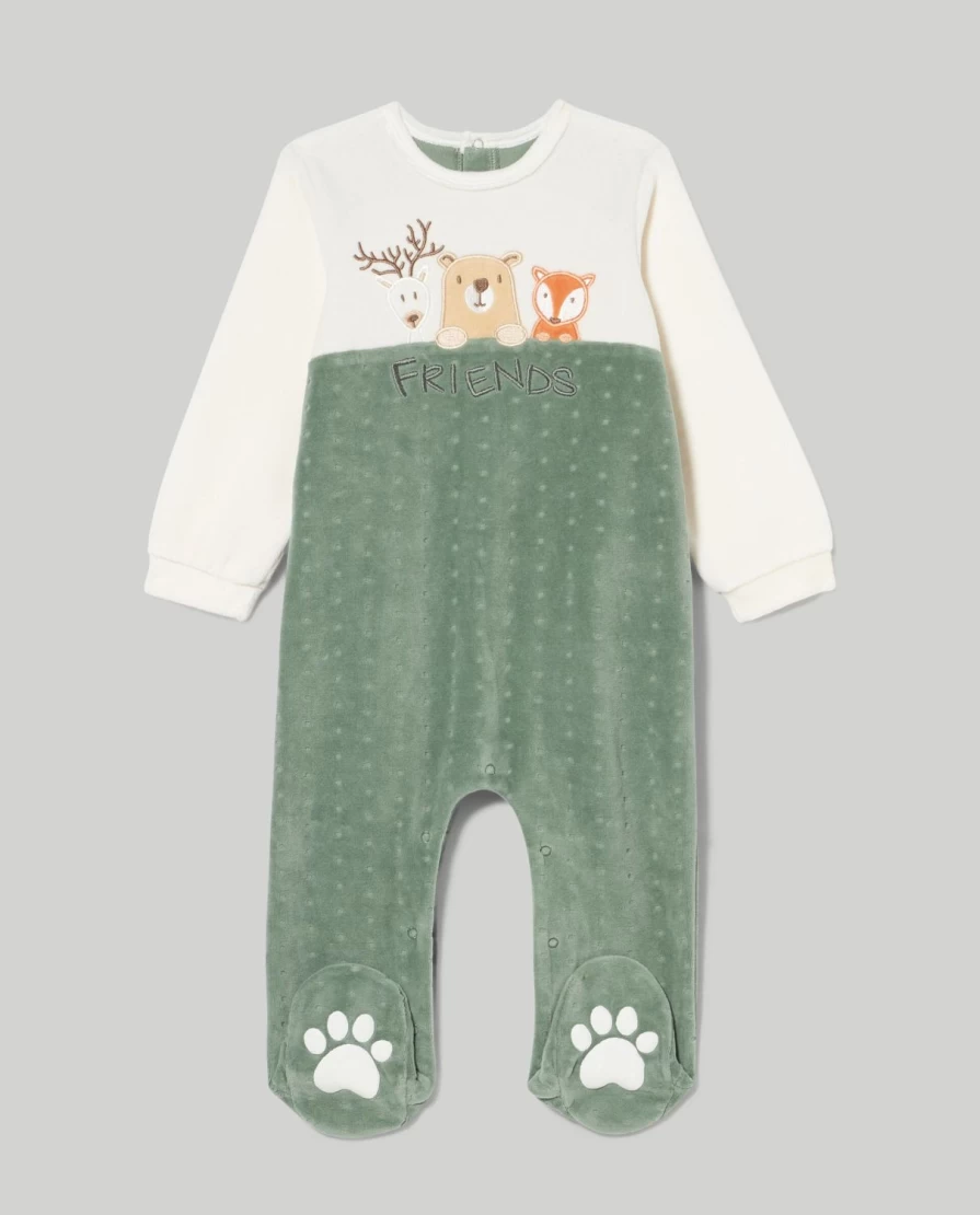"Blukids Velor Playsuit With Applications - Soft & Stylish Baby Jumpsuit"