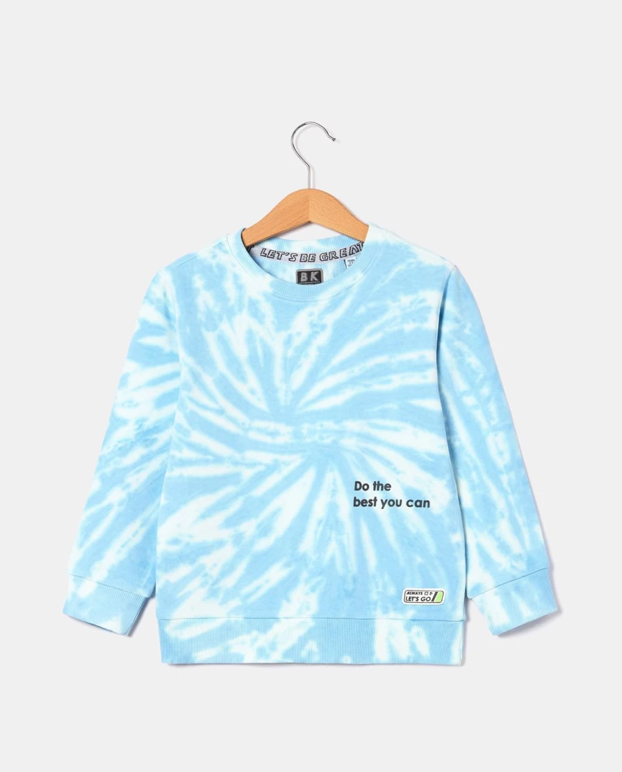 Blukids Boys Tie-Dye Cotton Blend Crewneck Sweatshirt - Soft Casual Kids Pullover