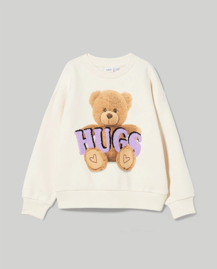 Blukids Girls' Pure Cotton Sweatshirt with Terry Stitch Embroidery - Soft & Comfortable Kids' Pullover