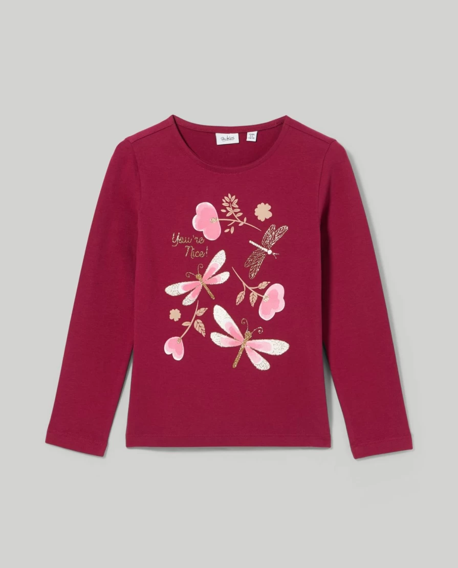 "Blukids Girls' Long Sleeve Glitter Print T-Shirt for Children"