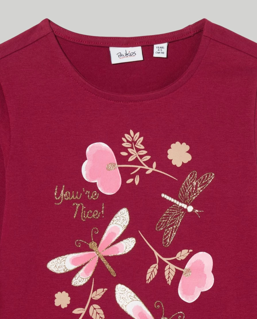 "Blukids Girls' Long Sleeve Glitter Print T-Shirt for Children"
