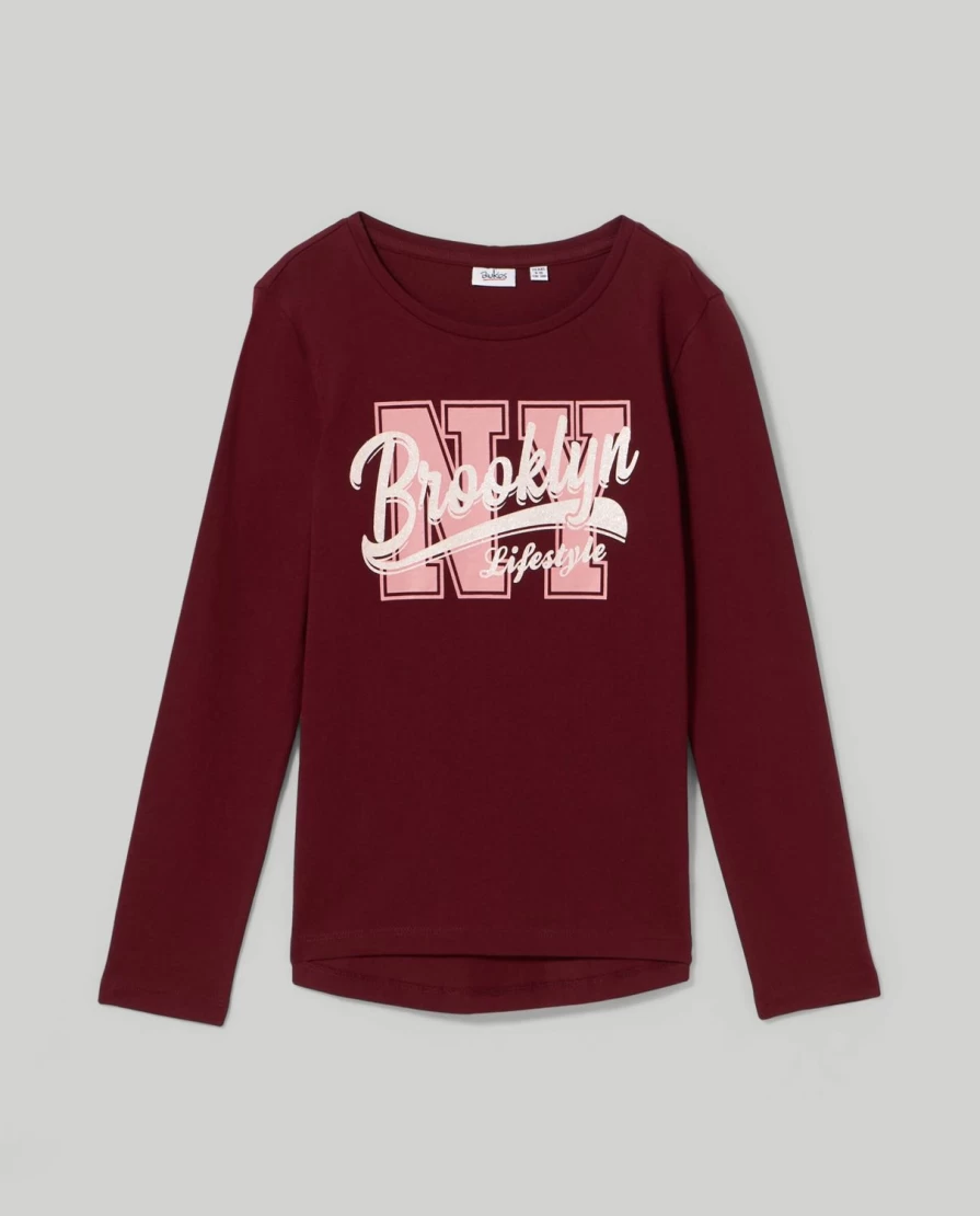"Blukids Youth Glitter Graphic Print T-Shirt for Girls"