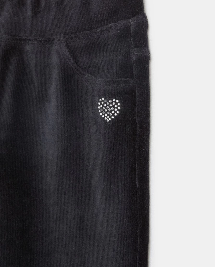 Blukids Girls' Ribbed Velvet Trousers for Children - Soft Stretch Comfort Pants