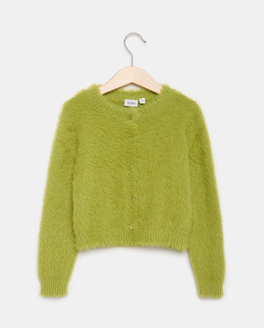 "Blukids Children's Tricot Cardigan - Soft Fur Effect Yarn Knit Sweater for Kids"