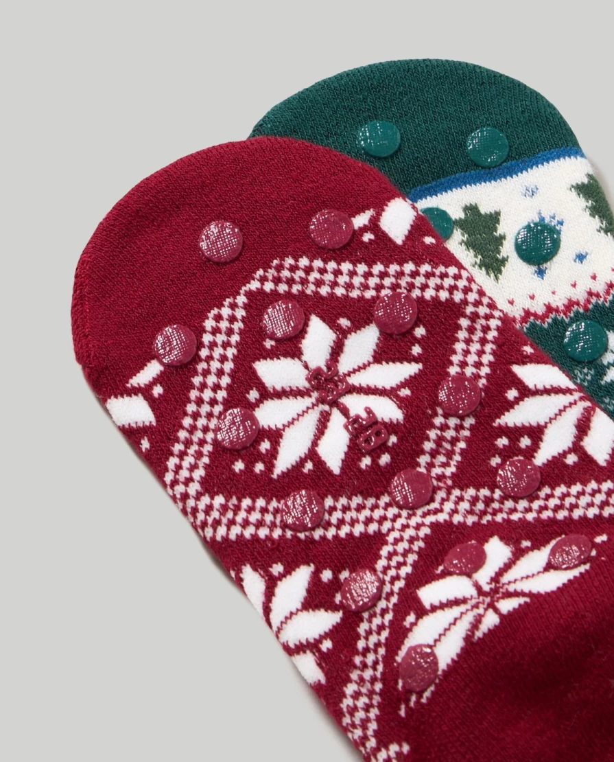Blukids Children's Christmas Socks Pack of 2 - Non-Slip Holiday Socks for Kids