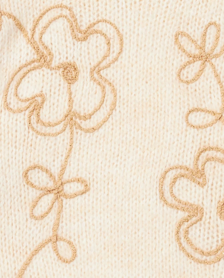 Blukids Girls' Crewneck Tricot Top with Handmade Cornely Embroidery