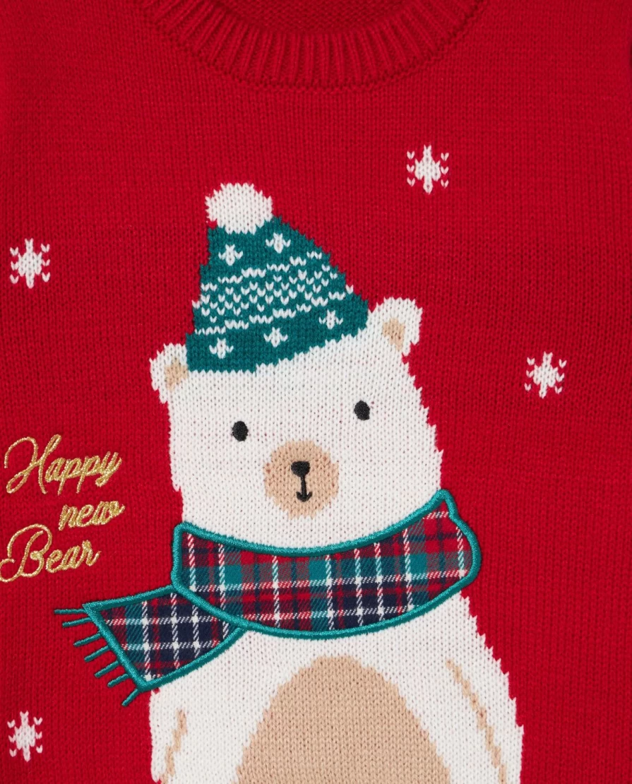 Blukids Girls' Jacquard Sweater with Lurex Thread Embroidery - Stylish Kids' Knitwear