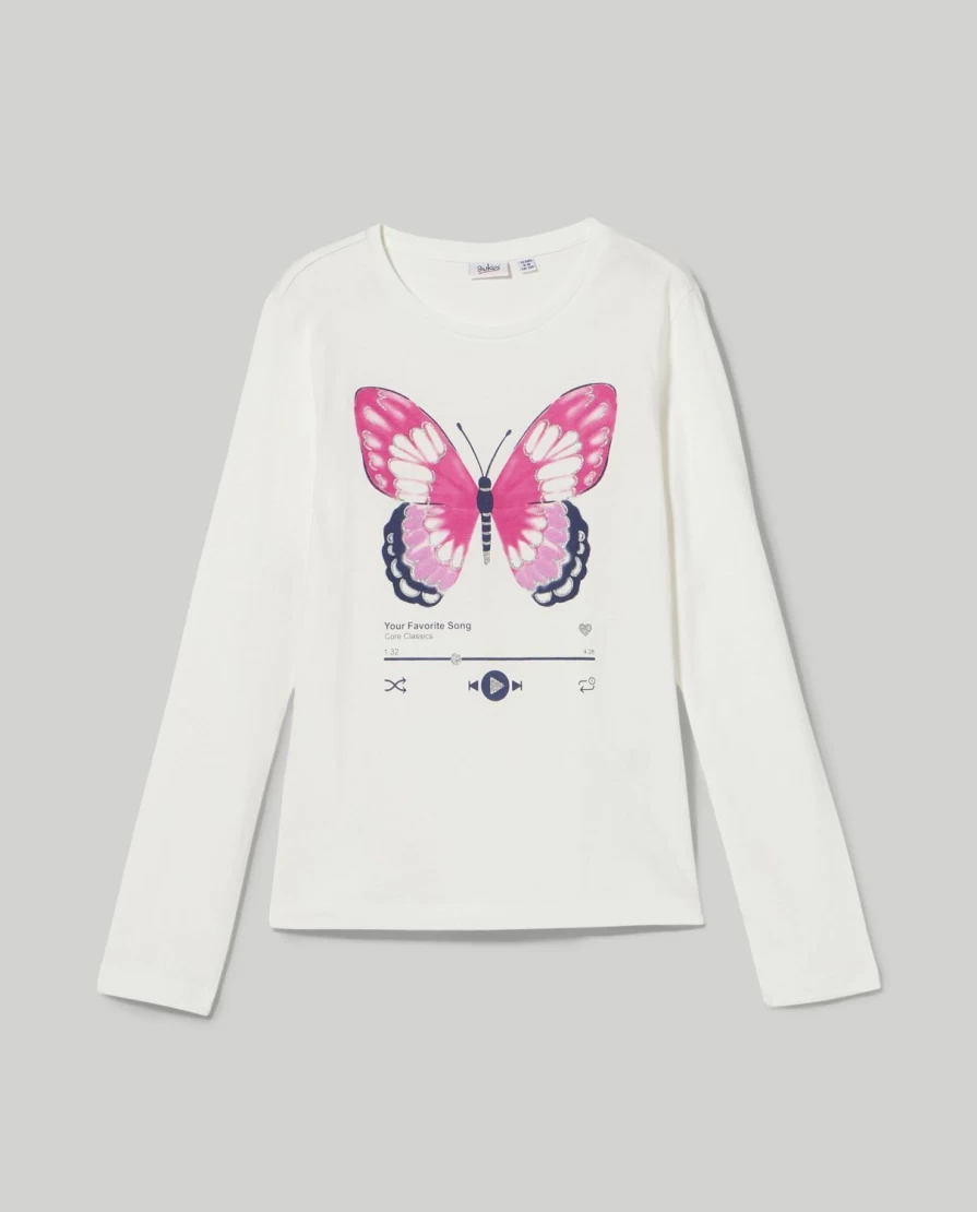 Blukids Youth Glitter Print T-Shirt for Girls | Sparkling Graphic Tee