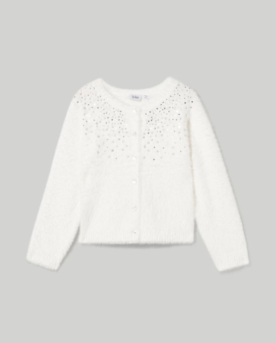Blukids Girls Fur Effect Yarn Cardigan - Soft Kids Sweater for Children
