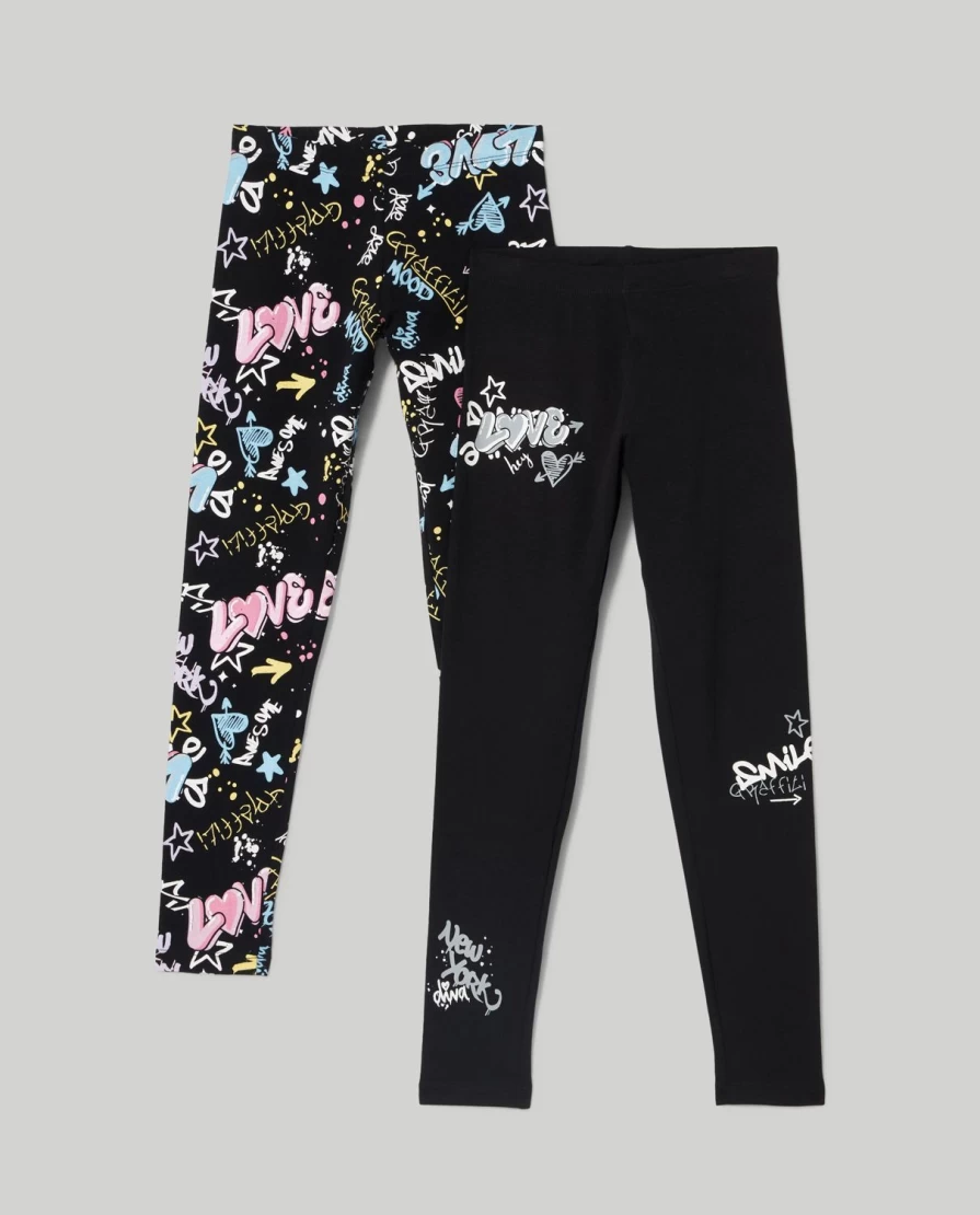 Blukids Youth Girls' Printed Stretch Cotton Leggings - Pack of 2