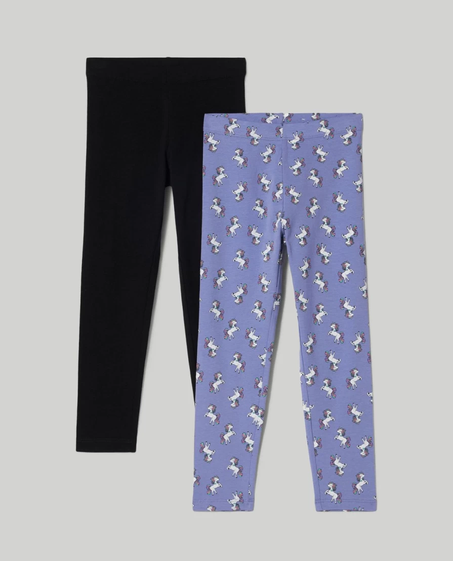 Blukids Girls' Stretch Cotton Leggings - Pack of 2, Comfortable & Soft Children's Leggings