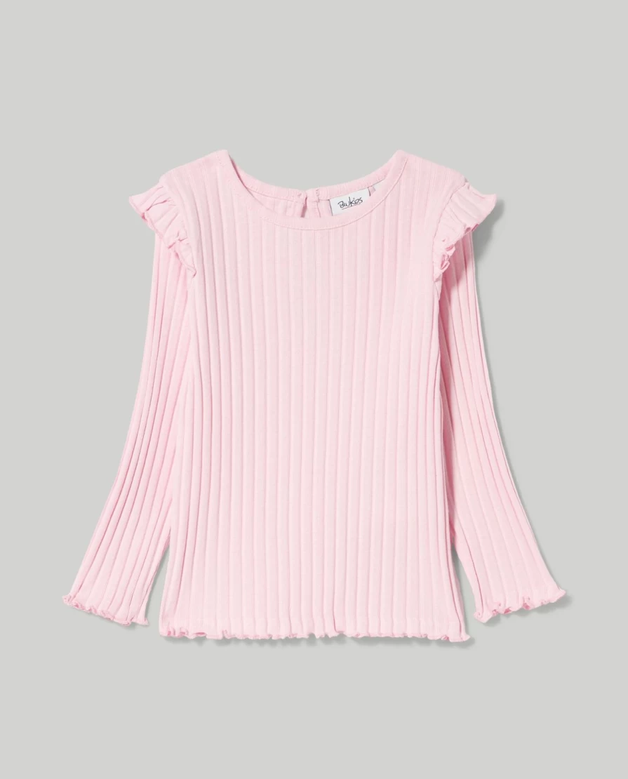 Blukids Newborn Ribbed Ruffle Detail Baby Girls T-Shirt