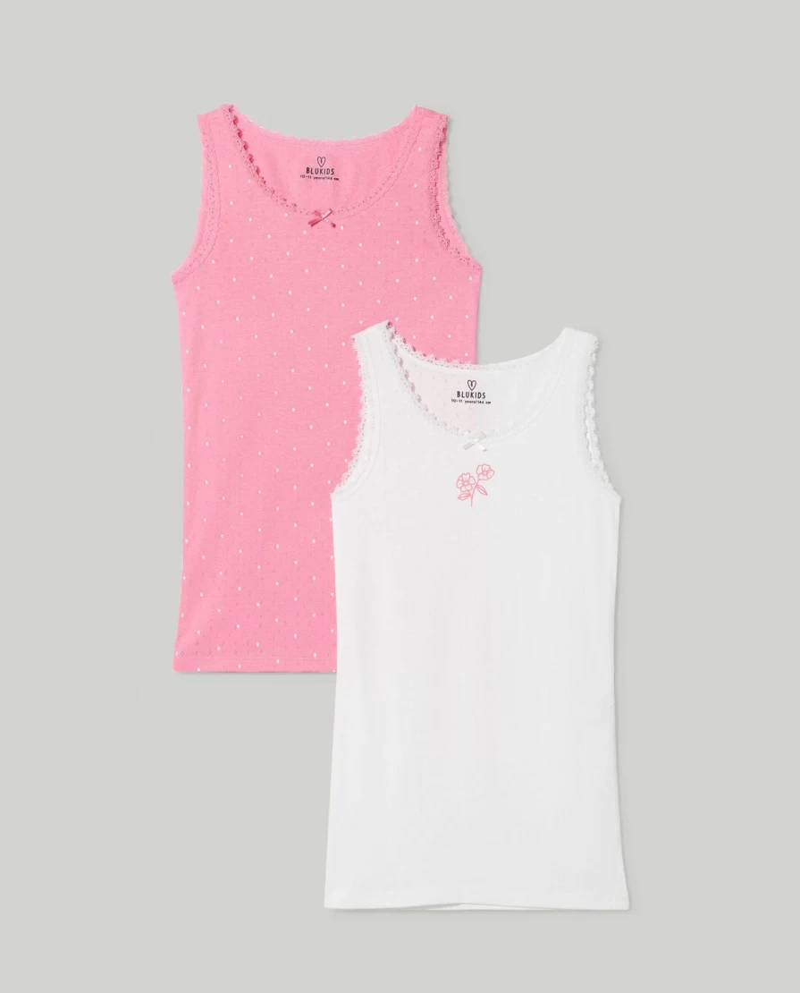 Blukids Youth Girls' Pure Cotton Tank Tops - Pack of 2 Soft Comfortable Sleeveless Tops