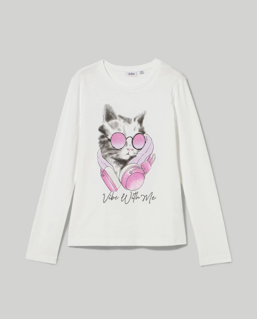 Blukids Youth Glitter Print T-Shirt for Girls | Sparkly Graphic Tee