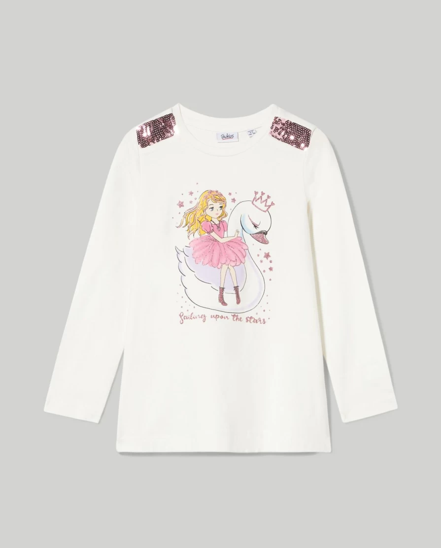 Blukids Girls' Sparkly Long Sleeve T-Shirt with Glitter and Sequins for Children