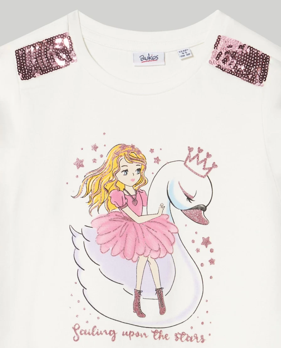 Blukids Girls' Sparkly Long Sleeve T-Shirt with Glitter and Sequins for Children