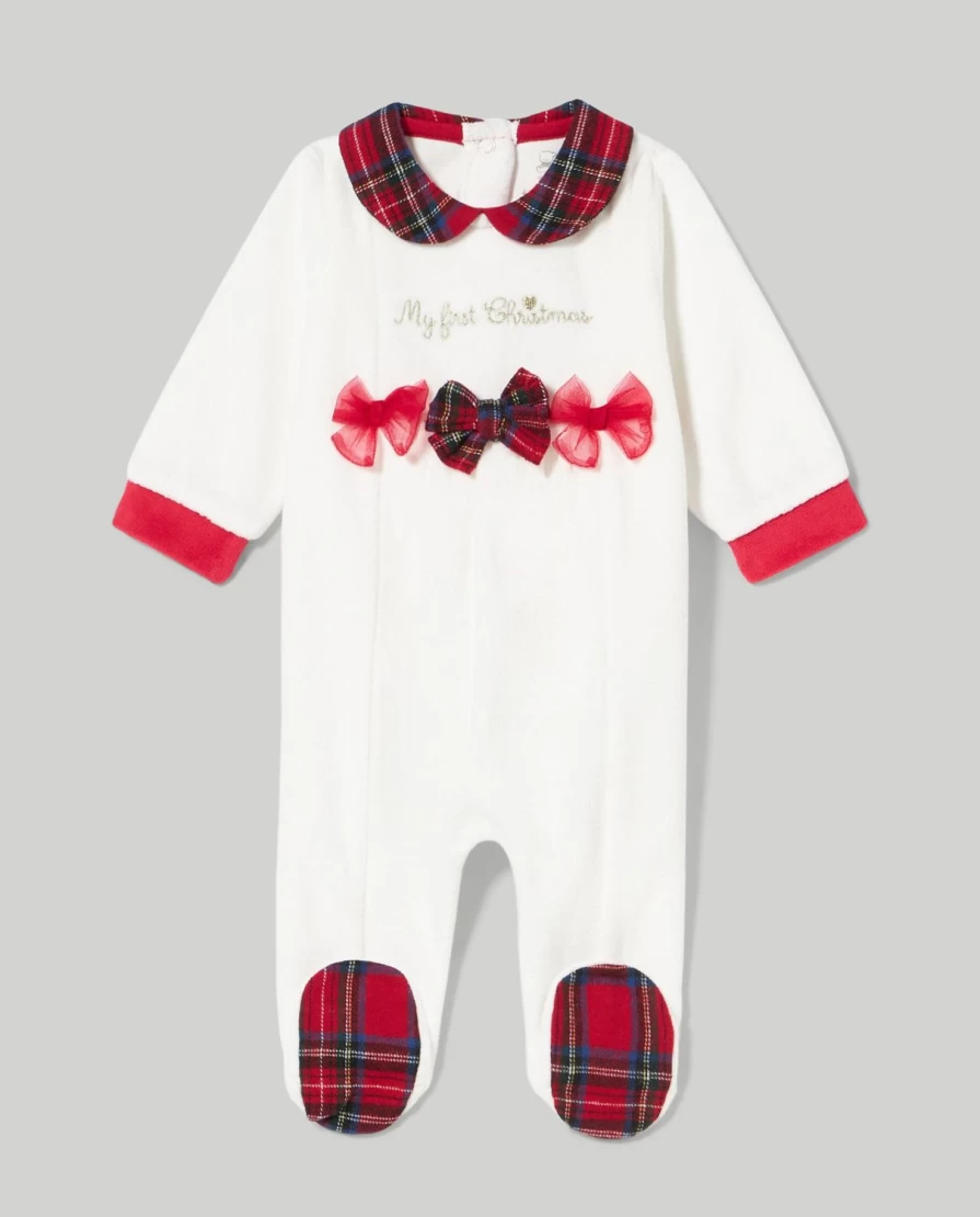 "Blukids Chenille Christmas Embroidered Onesie for Newborns – Soft Holiday Outfit"