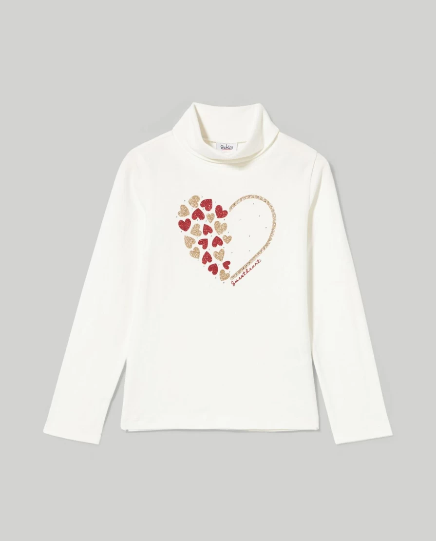 Blukids Girls' Glitter Print Interlock Turtleneck Top for Children