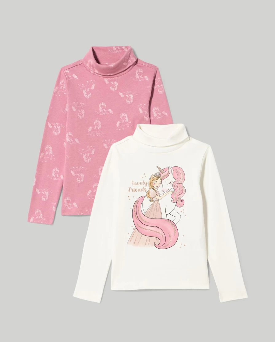 Blukids Girls' 2-Pack Interlock Turtleneck Tops for Children