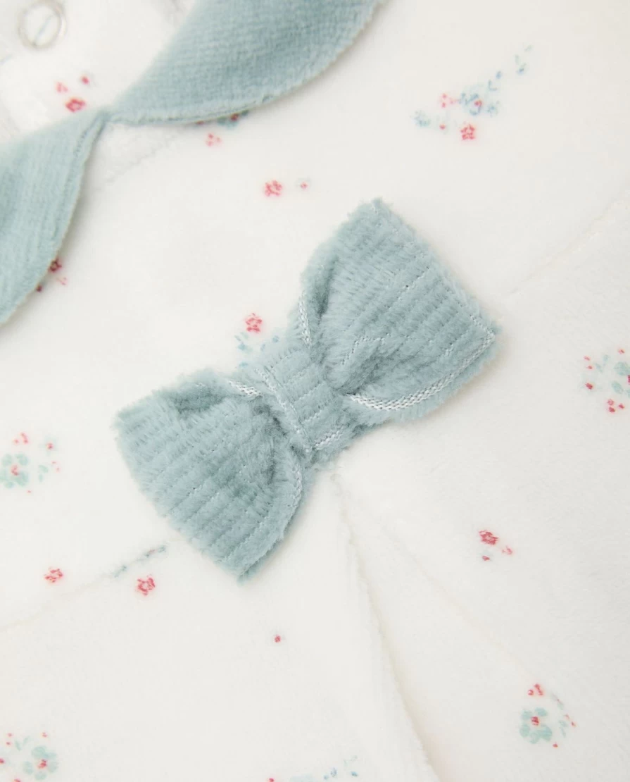 Blukids Newborn Chenille Onesie with Cute Print and Bow - Soft Baby Romper for Birth