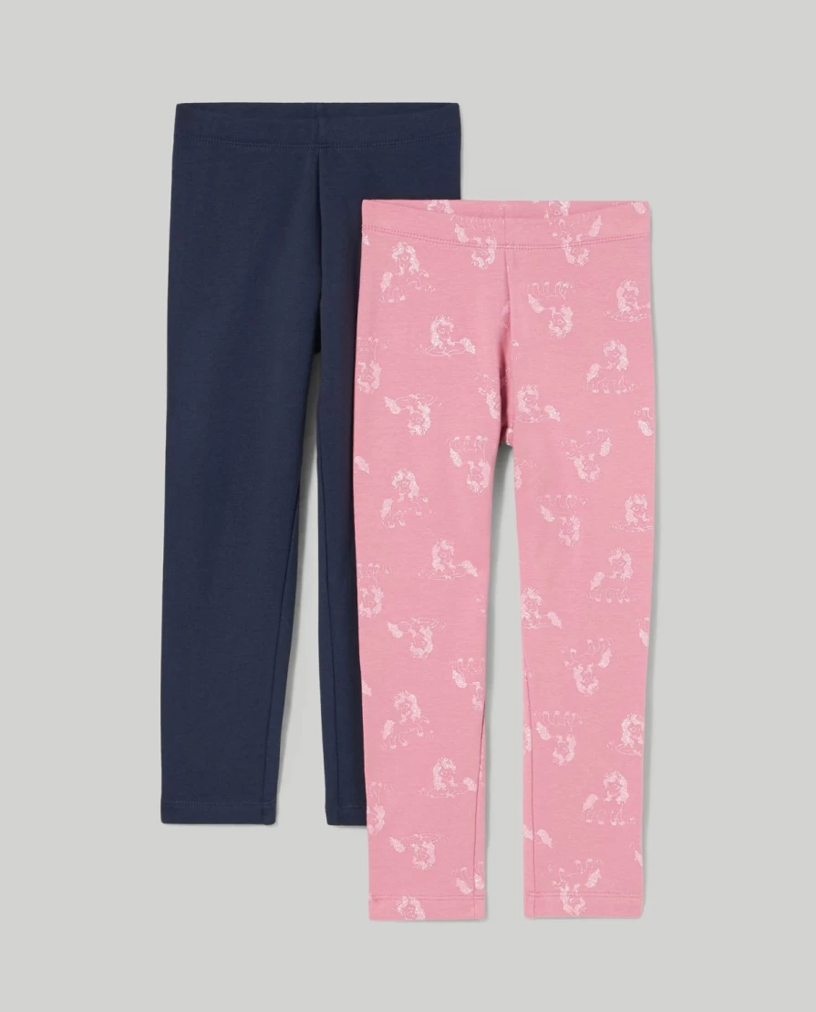 Blukids Girls' Brushed Cotton Fleece Leggings - Pack of 2, Soft & Warm Kids' Leggings
