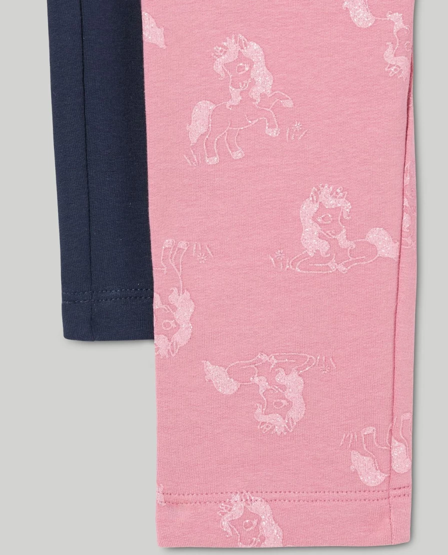 Blukids Girls' Brushed Cotton Fleece Leggings - Pack of 2, Soft & Warm Kids' Leggings